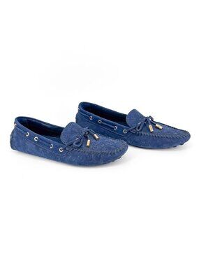 Louis Vuitton Gloria Moccasin Loafers Blue LV Monogram Suede Size 40 US 10 Women